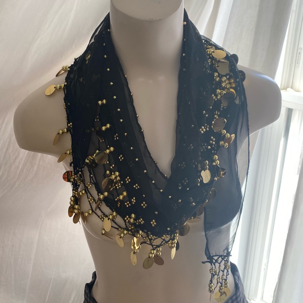 Elegant Black and Gold Belly Dancing Scarf